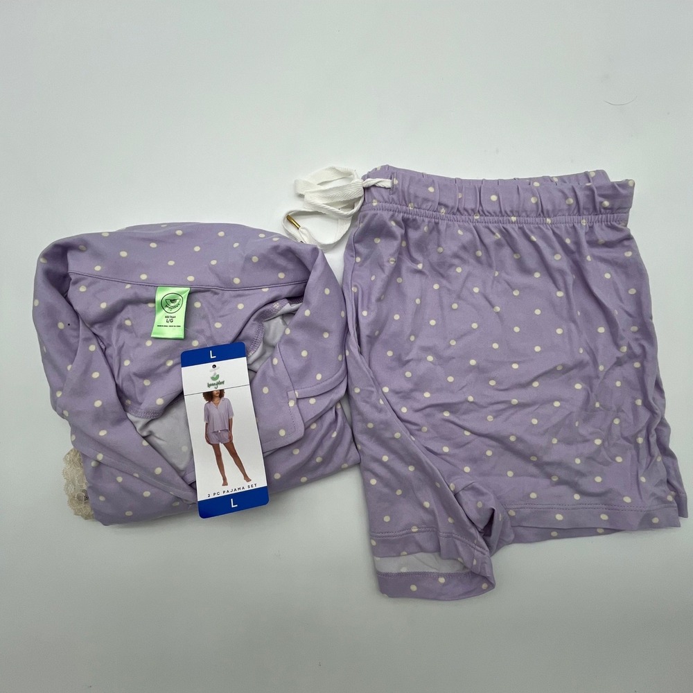 Honeydew Intimates Purple Polka Dot 2-Piece Pajama Set Lace Trim NWT Size L